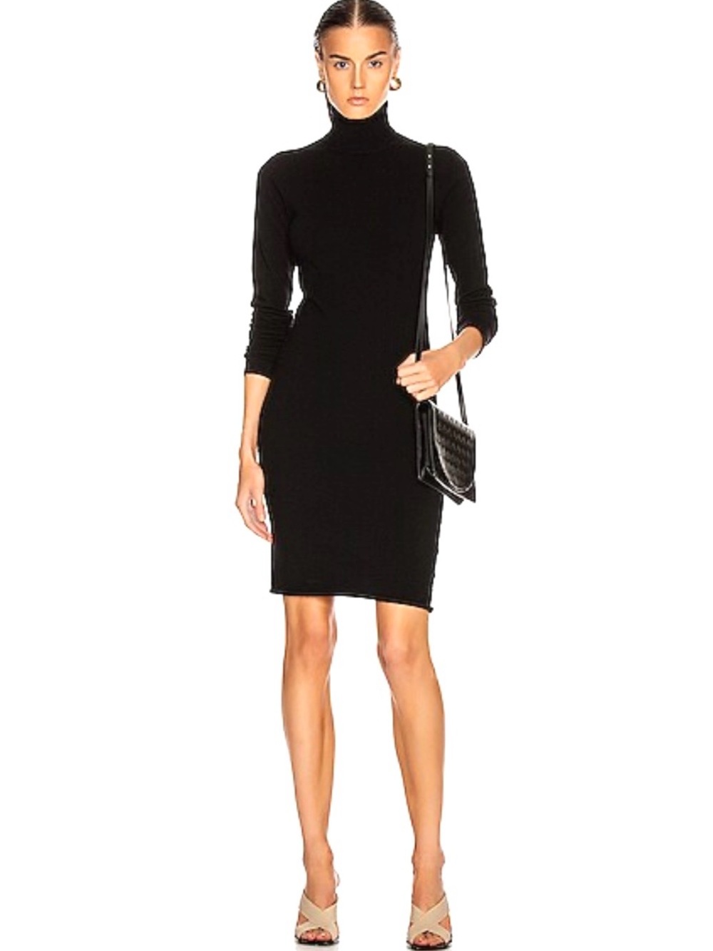 Helmut Lang Black Long-Sleeve Turtleneck Sheath Dress